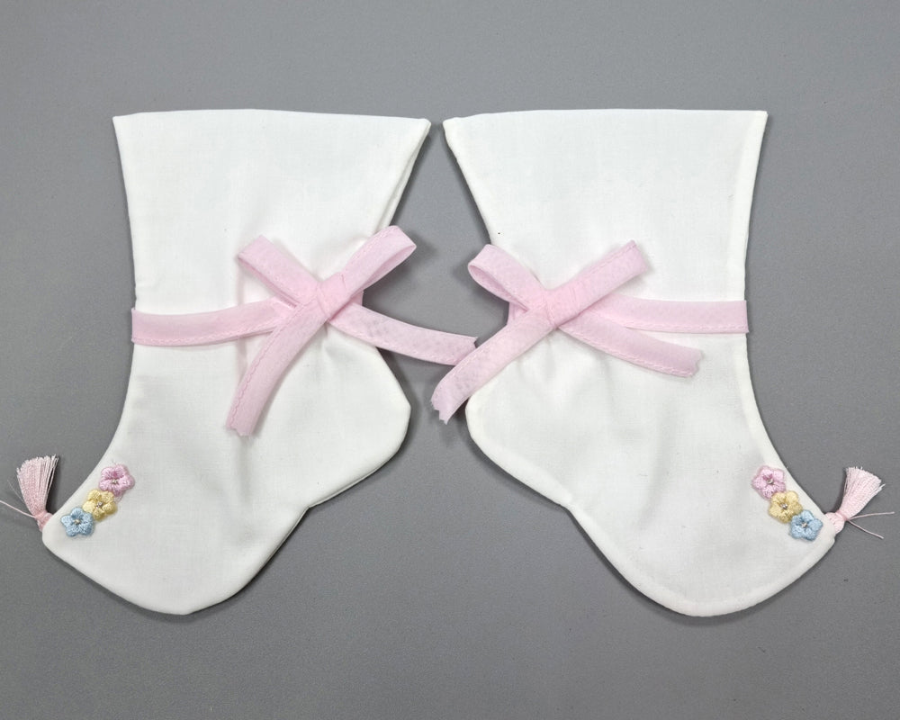 Korean Traditional Boy Girl Baby Hanbok Socks Beoseon 버선 White Ribbon Baikil Dol 1 Year SOC018