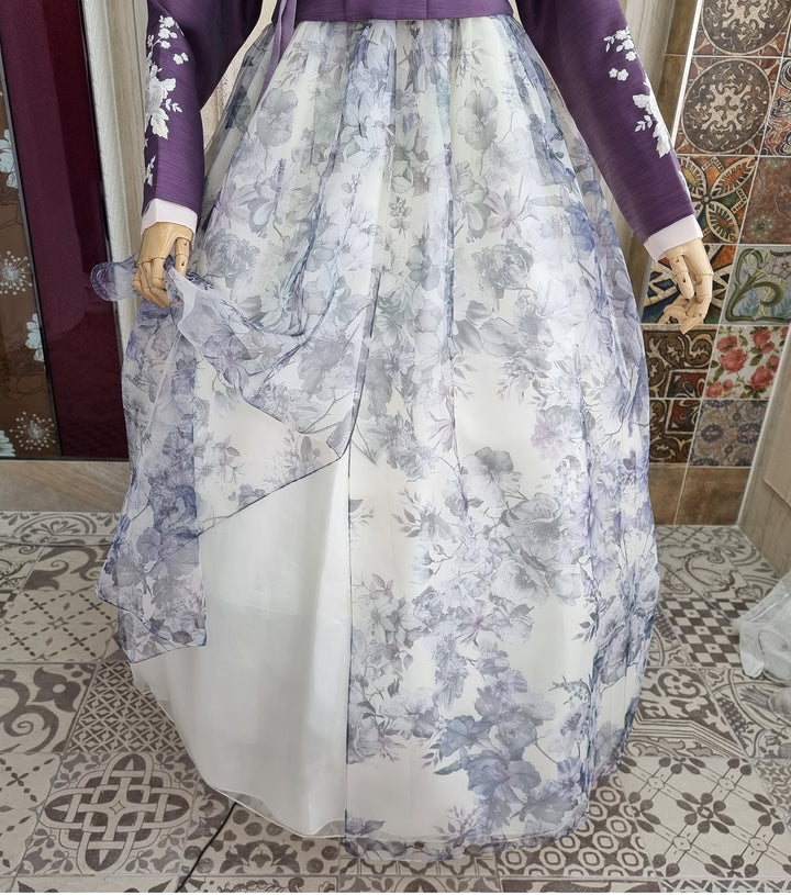 Korean Traditional Woman Personal Custom Hanbok Wedding Party Ceremony Purple Flower Print Hanbok Skirt Mom Grandmom Hanbok OSW140