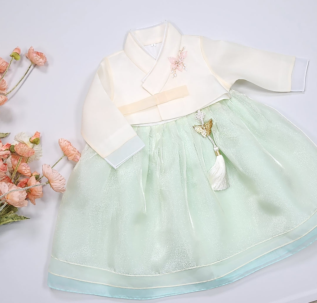 Hanbok Girl Baby Korea Traditional Clothing Set First Birthday Celebration Party Celebration 1–8 years Pastel Beige Mint OSG1035