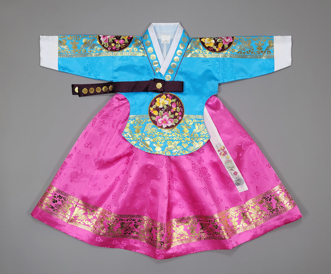 Hanbok Dress Girl Baby Korea Traditional Clothing Set First Birthday Celebration Party 100th Birth1–15 years Gold Print HG150