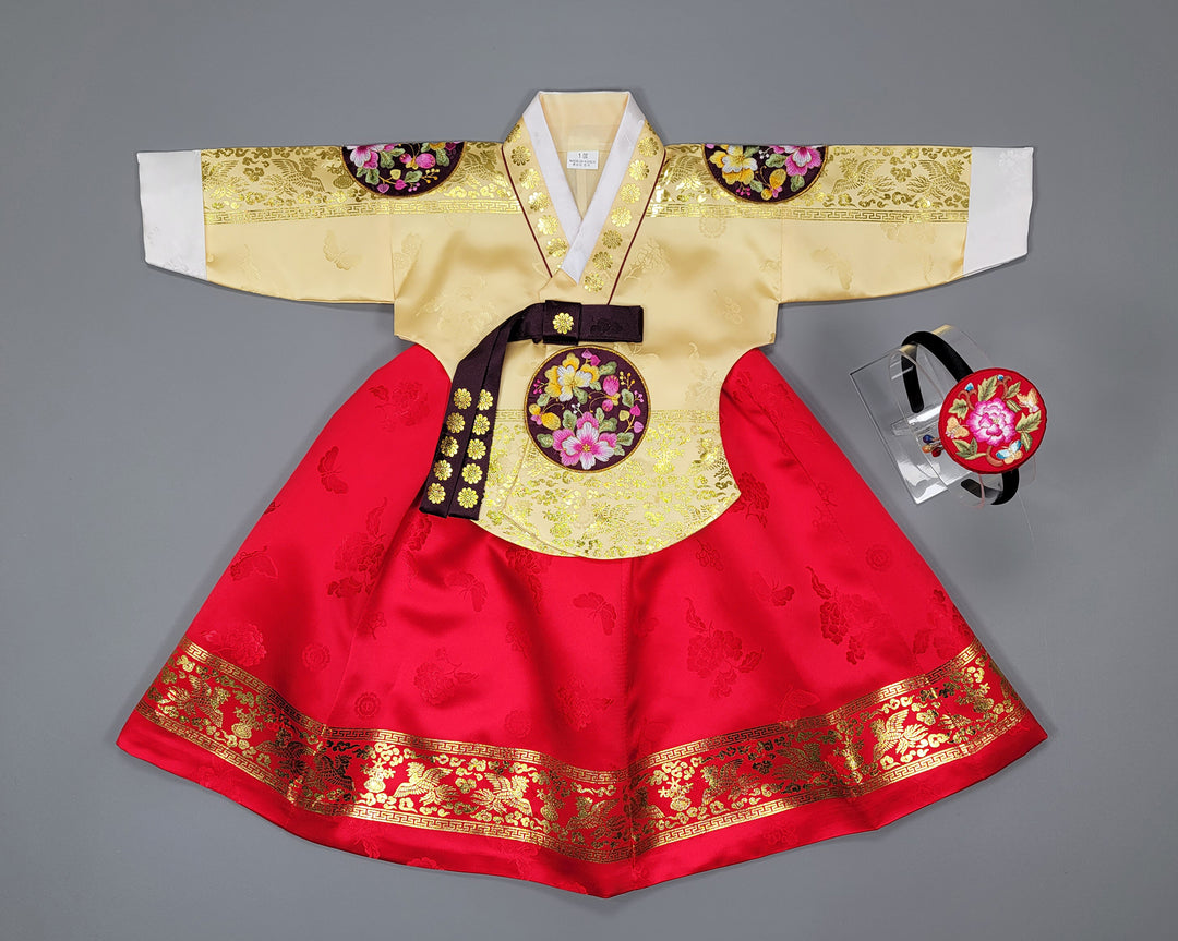 Hanbok Dress Girl Baby Korea Traditional Clothing Set First Birthday Celebration Party 100th Birth1–15 years Gold Print HG149