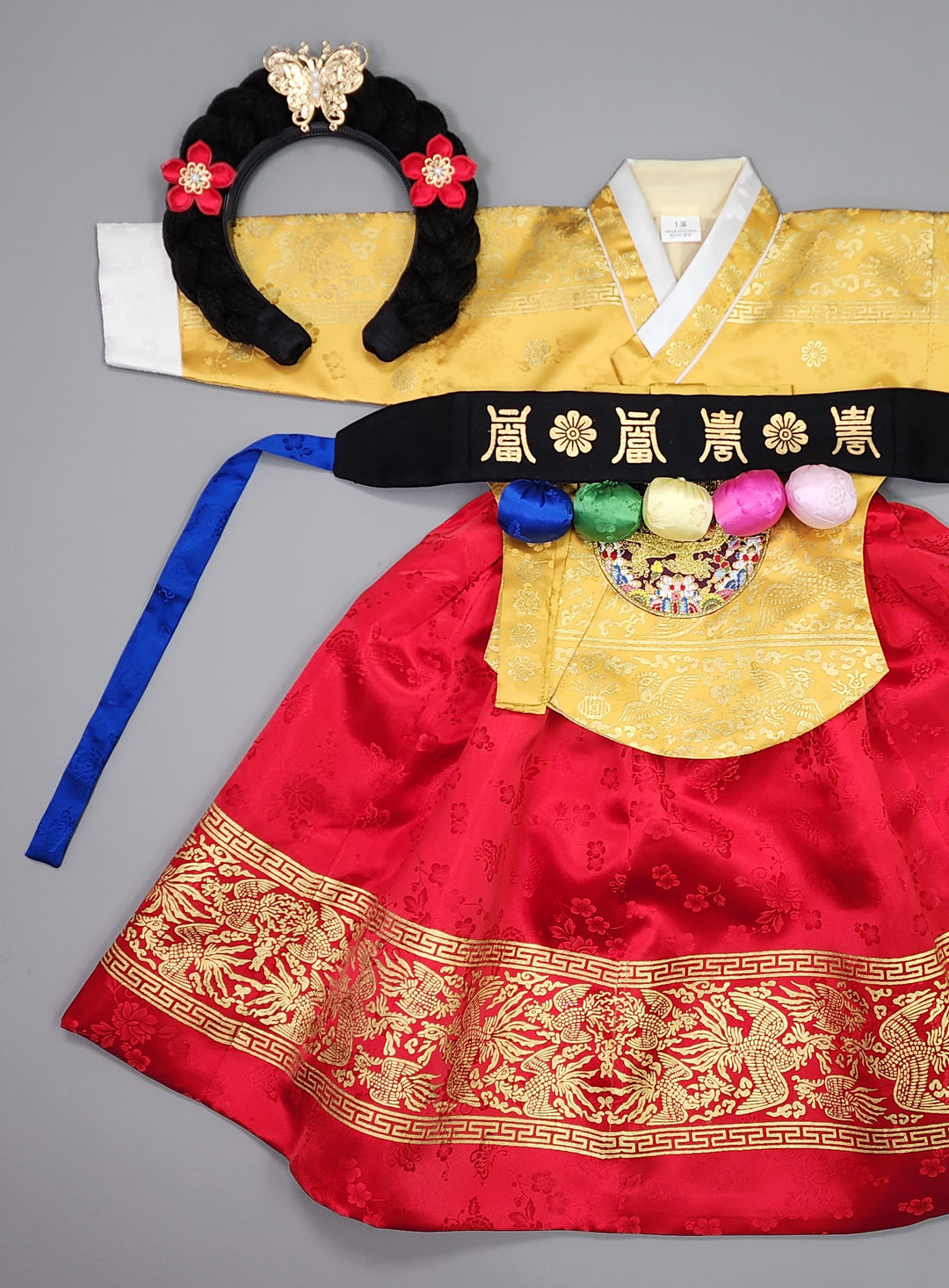 Hanbok Girl Baby Korea Traditional Clothing Set First Birthday Celebration Party Celebration 1–10 Years Red Skirt Gold Print HG129