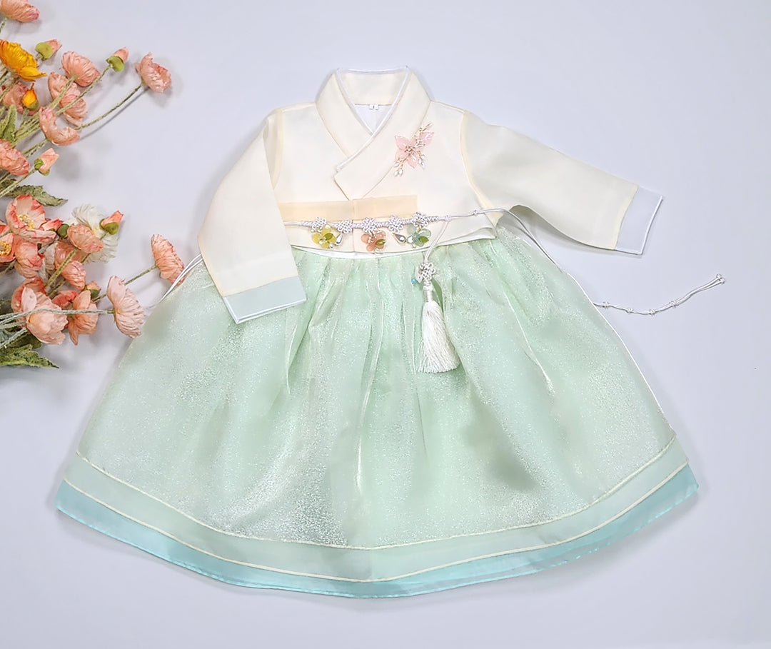 Hanbok Girl Baby Korea Traditional Clothing Set First Birthday Celebration Party Celebration 1–8 years Pastel Beige Mint OSG1035