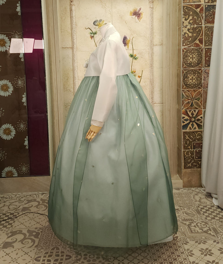 Korean Traditional Woman Personal Custom Hanbok Wedding Party Ceremony Ivory Green Khaki OSW012