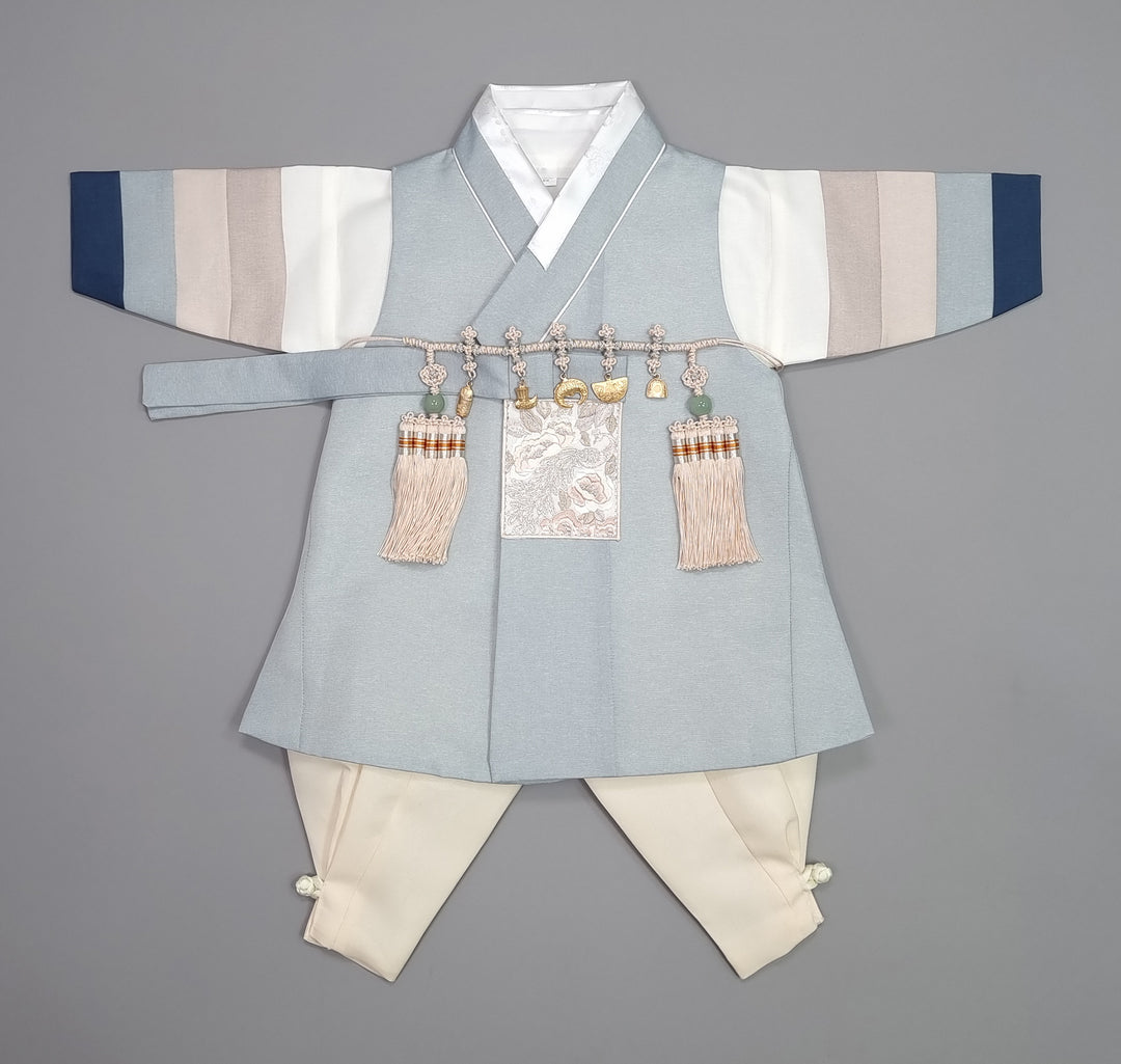 Hanbok Boy Baby Korea Traditional Clothing Set First Birthday Celebration Party 100th Birth Celebration 1–15 years Baby Dusty Blue HGB108