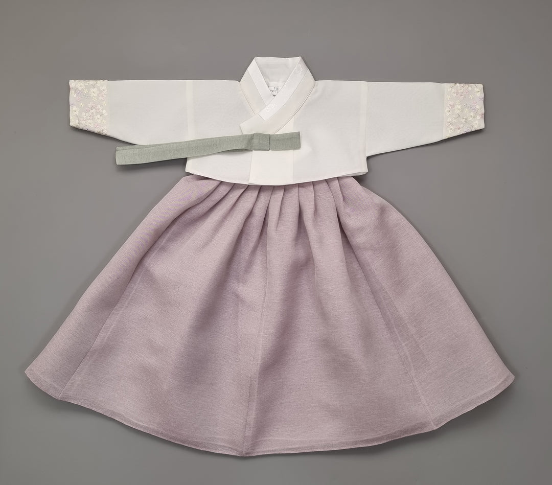 Hanbok Girl Baby Korea Traditional Clothing Set First Birthday Celebration Party 100th Birth Celebration 1–15 years Ivory Violet HG165