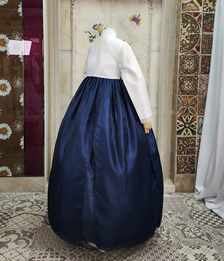 Korean Traditional Woman Personal Custom Hanbok Wedding Party Ceremony Ivory Navy Hanbok OSW007