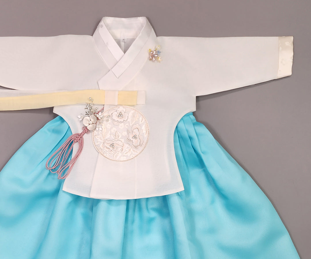 Hanbok Girl Baby Korea Traditional Clothing Set First Birthday Celebration Party Celebration 1–12 years Bright Blue OSG325