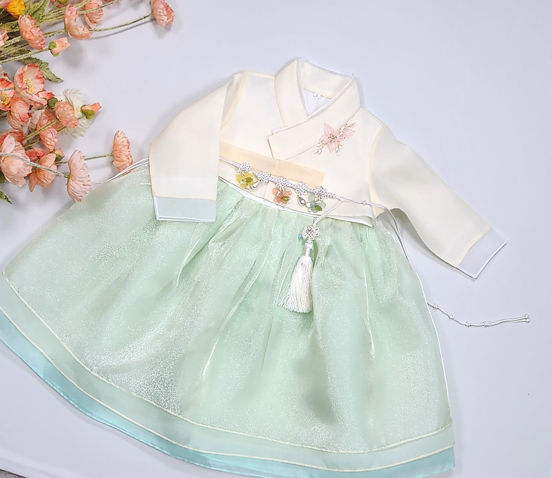 Hanbok Girl Baby Korea Traditional Clothing Set First Birthday Celebration Party Celebration 1–8 years Pastel Beige Mint OSG1035