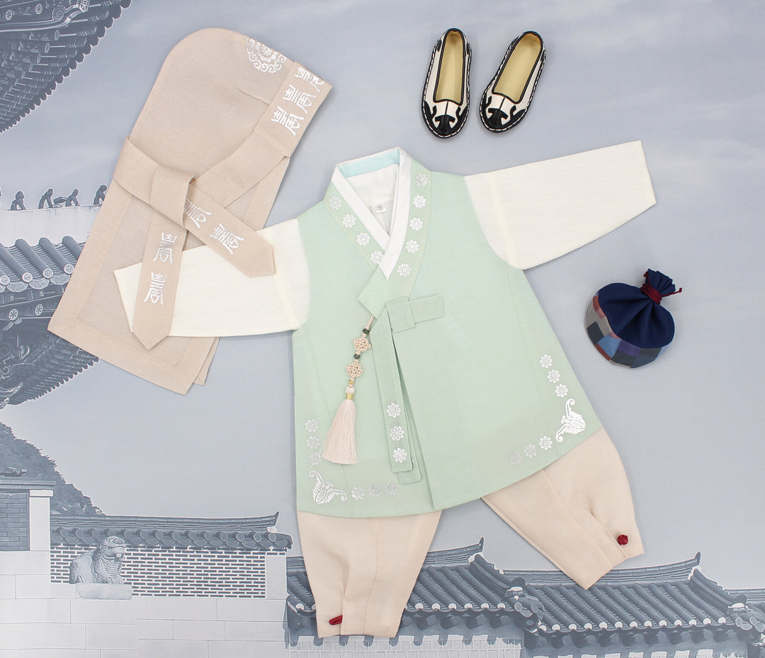 Korean Traditional Boy Baby Hanbok Dol Baikil Party Celebration 100th Days 1st Birthday 1–10 Years Bright Mint DDB129