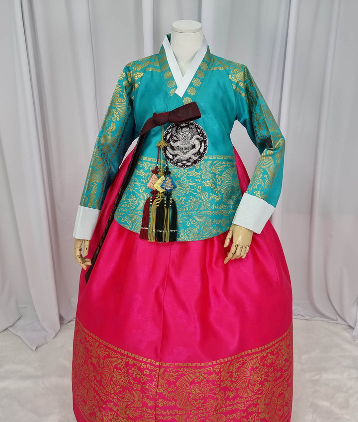 Korean Traditional Woman Personal Custom Hanbok Wedding Party Ceremony High Quality Print Dangui 당의 Queen Princess Design Hanbok Green Red OSW147