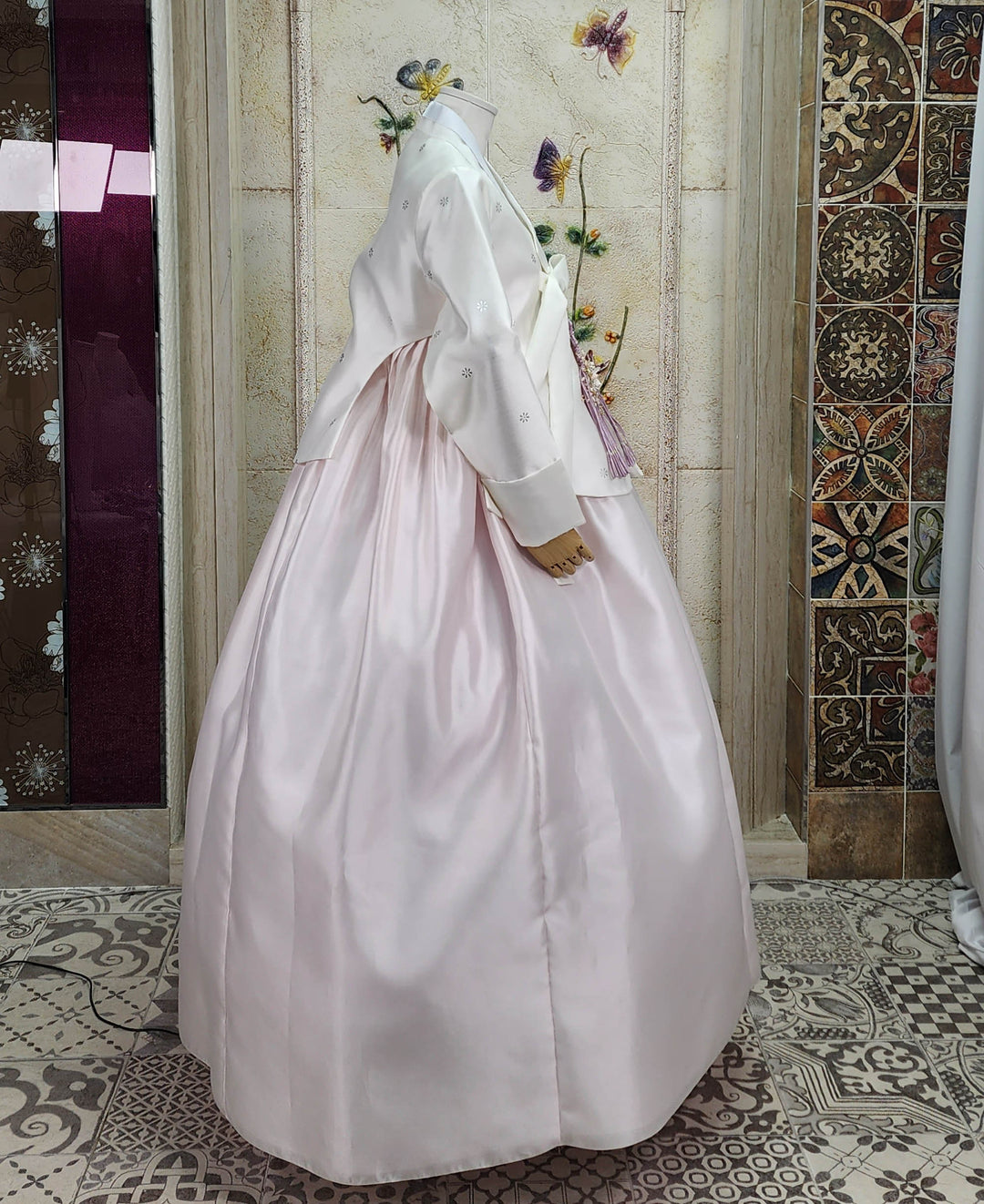 Korean Traditional Woman Personal Custom Hanbok Wedding Party Ceremony Ivory Embroidery Light Pink Skirt Mom Grandmom Hanbok 149