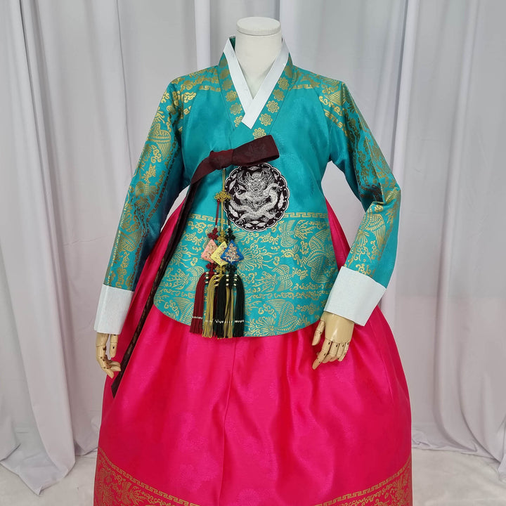 Korean Traditional Woman Personal Custom Hanbok Wedding Party Ceremony High Quality Print Dangui 당의 Queen Princess Design Hanbok Green Red OSW147