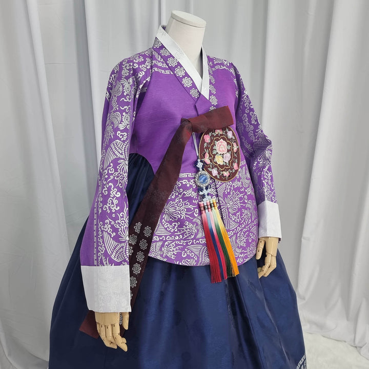 Korean Traditional Woman Personal Custom Hanbok Wedding Party Ceremony High Quality Print Dangui 당의 Queen Princess Design Hanbok Purple Navy OSW143