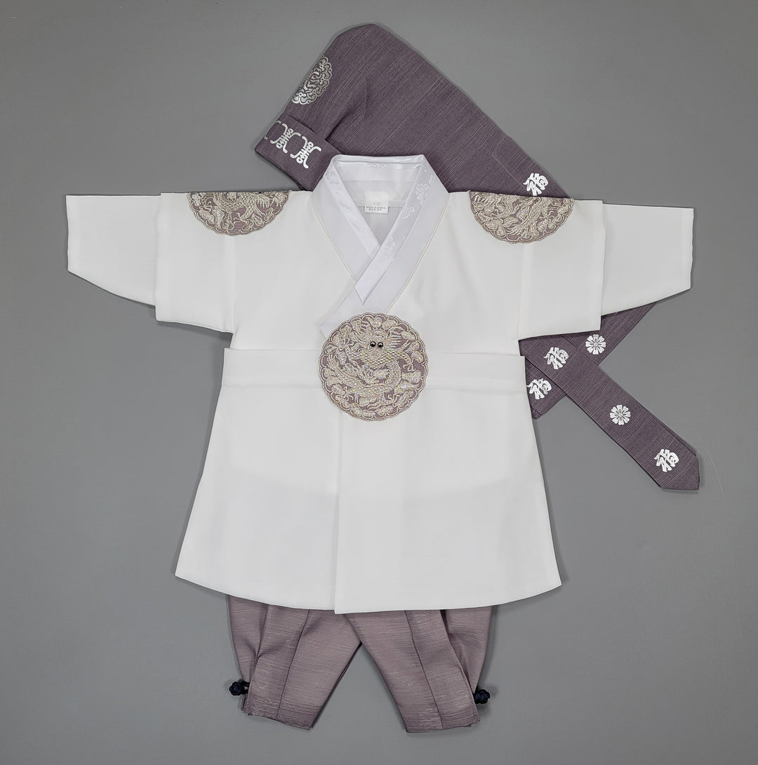 Korean Traditioanl Boy Baby Hanbok Dol Baikil Party Celebration 100th-8 Ages White Kings Design