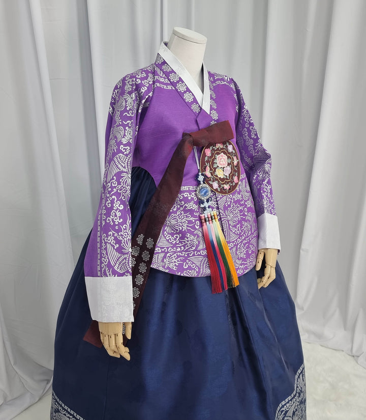 Korean Traditional Woman Personal Custom Hanbok Wedding Party Ceremony High Quality Print Dangui 당의 Queen Princess Design Hanbok Purple Navy OSW143