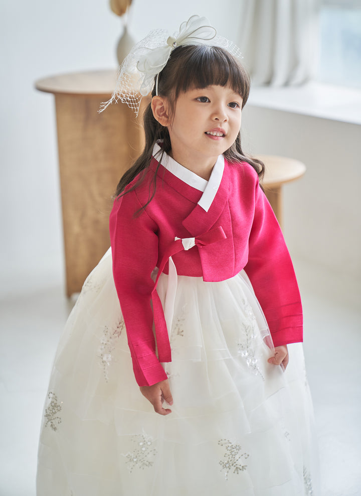 Hanbok Dress Girl Baby Korea Traditional Clothing Set First Birthday Celebration Party Celebration 1-10 Years Hot Pink Beads