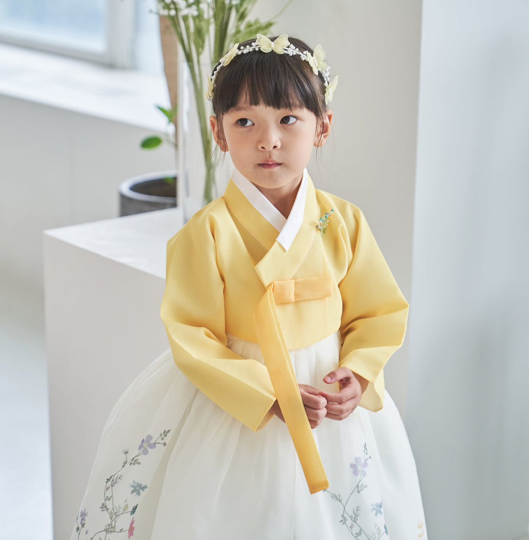 Hanbok Girl Baby Korea Traditional Clothing Set First Birthday Celebration Party 100th Birth Celebration 1-8 years Yellow Flower