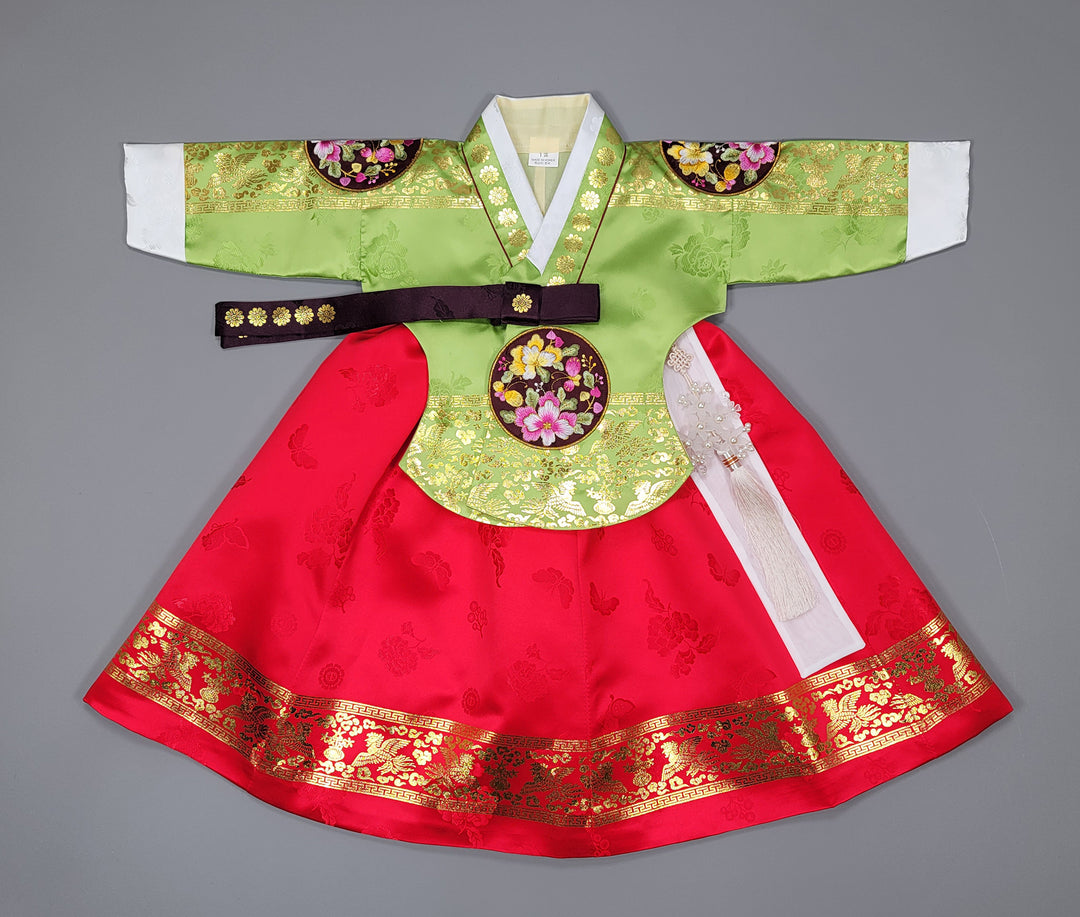 Hanbok Dress Girl Baby Korea Traditional Clothing Set First Birthday Celebration Party 100th Birth1–15 years Gold Print HG148