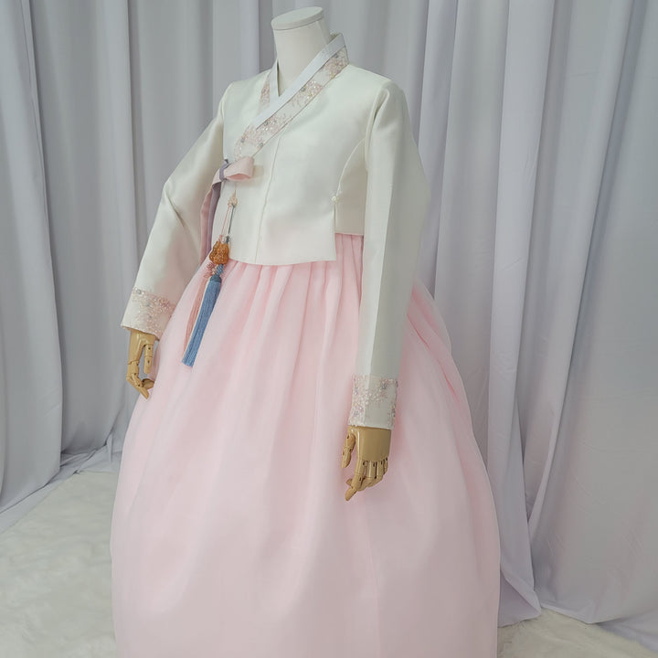 Woman Hanbok Dress Korea Traditional cothes Set Wedding Ceremony Birthday Custom-Made Lace Pink OSW512