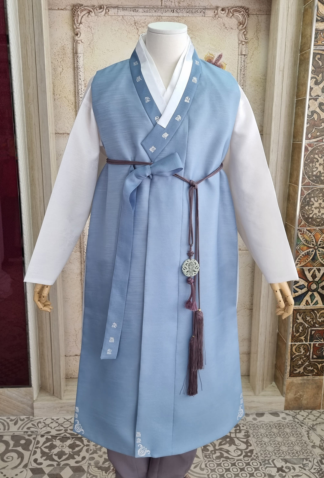 Korean Traditional Man Personal Custom Hanbok Wedding Party Ceremony Blue Groom Father Hanbok OSM131