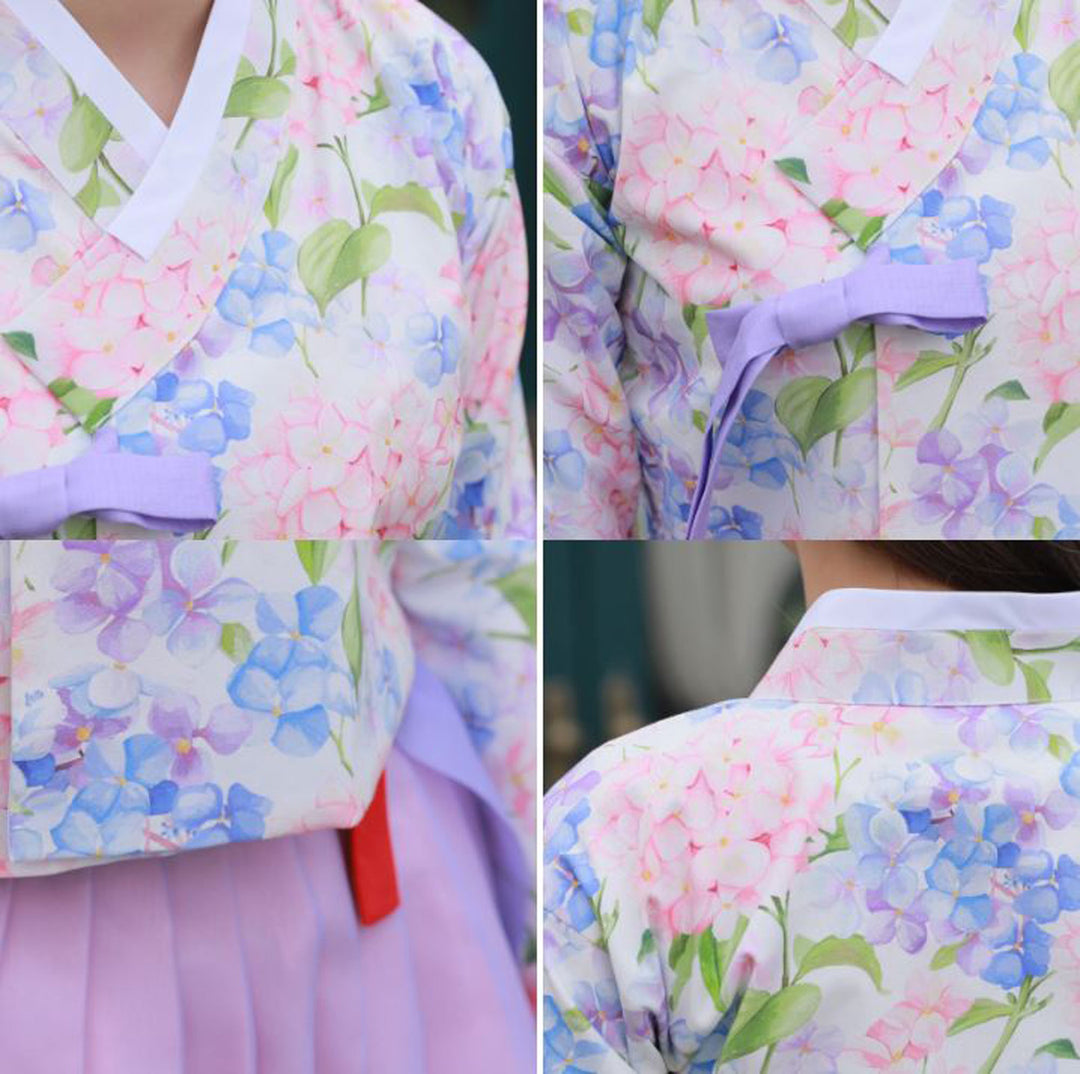 Korean Modern Daily Hanbok Casual Modernized Party Celebration Dress Top Jeogori Skirt Pink Violet