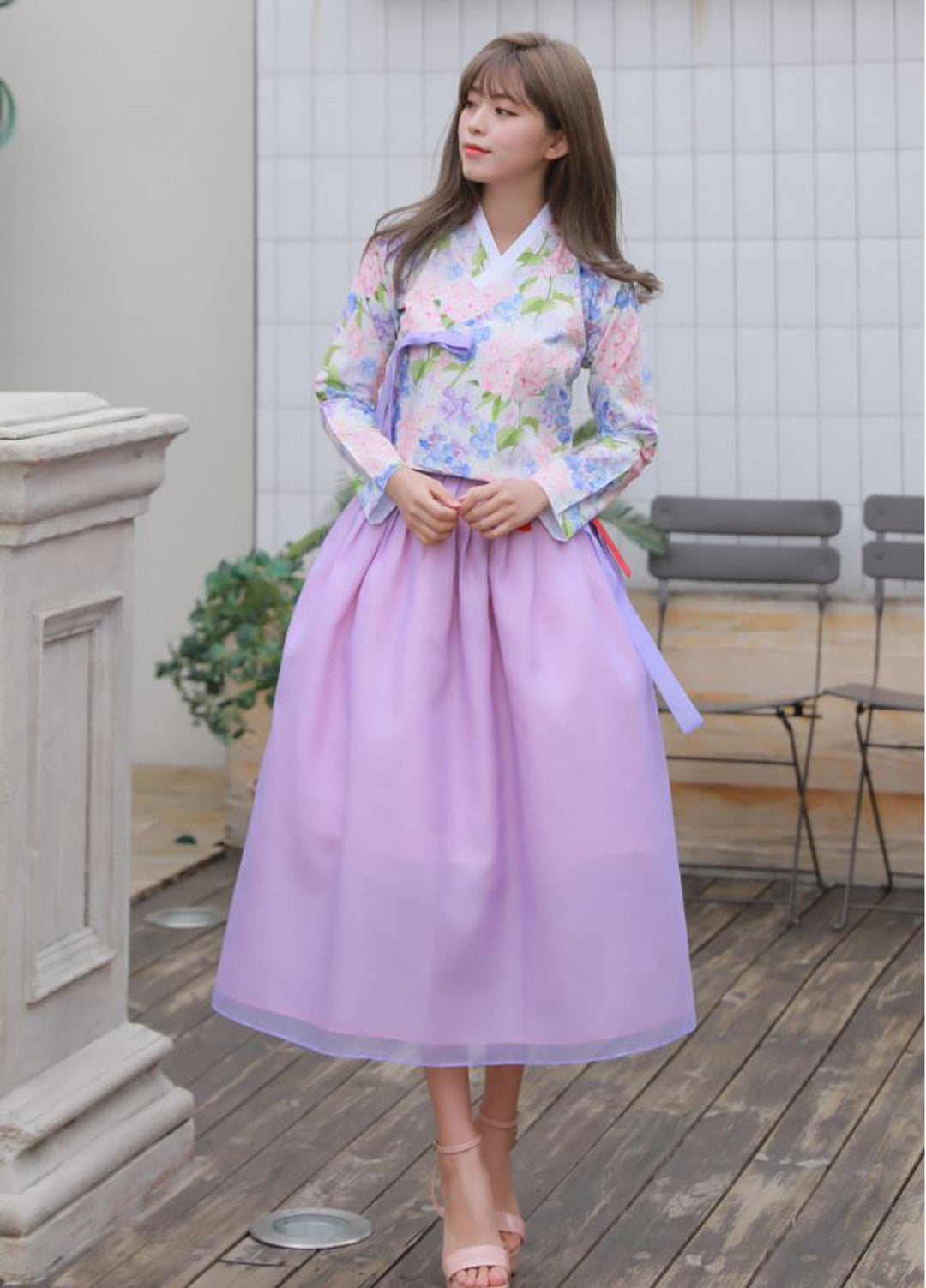 Korean Modern Daily Hanbok Casual Modernized Party Celebration Dress Top Jeogori Skirt Pink Violet