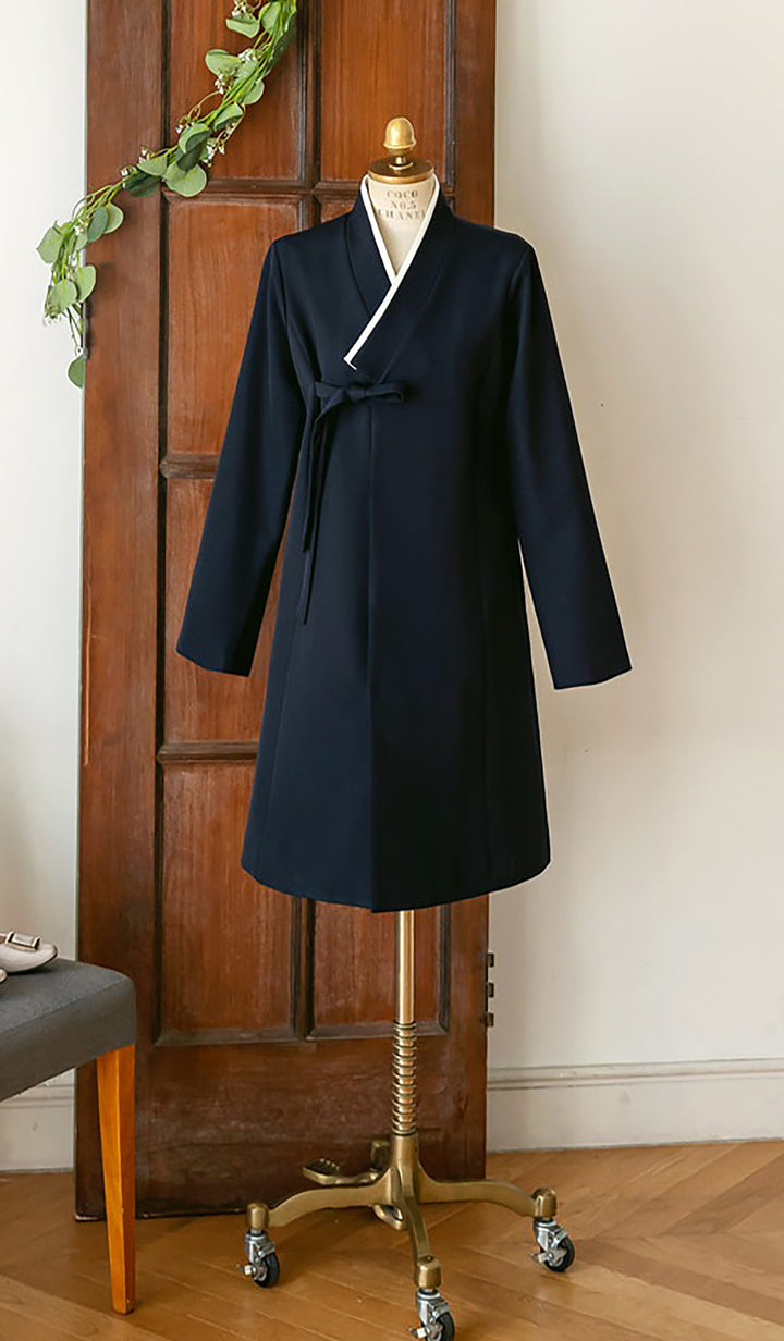 Korean Modern Hanbok Dark Navy Coat Jacket Fancy Casual Daily Clothing Fusion Hanbok Party CHD321