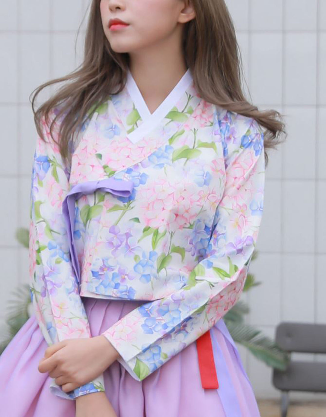 Korean Modern Daily Hanbok Casual Modernized Party Celebration Dress Top Jeogori Skirt Pink Violet