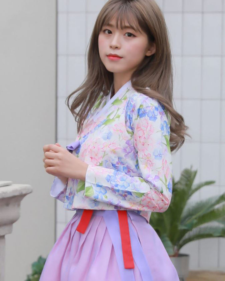 Korean Modern Daily Hanbok Casual Modernized Party Celebration Dress Top Jeogori Skirt Pink Violet