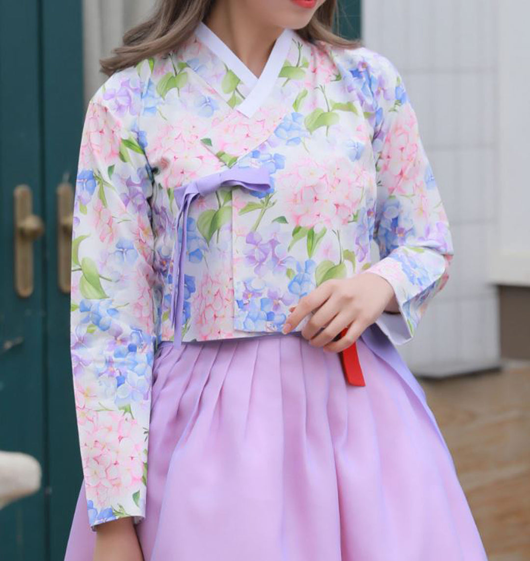 Korean Modern Daily Hanbok Casual Modernized Party Celebration Dress Top Jeogori Skirt Pink Violet