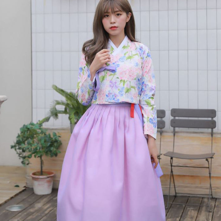 Korean Modern Daily Hanbok Casual Modernized Party Celebration Dress Top Jeogori Skirt Pink Violet