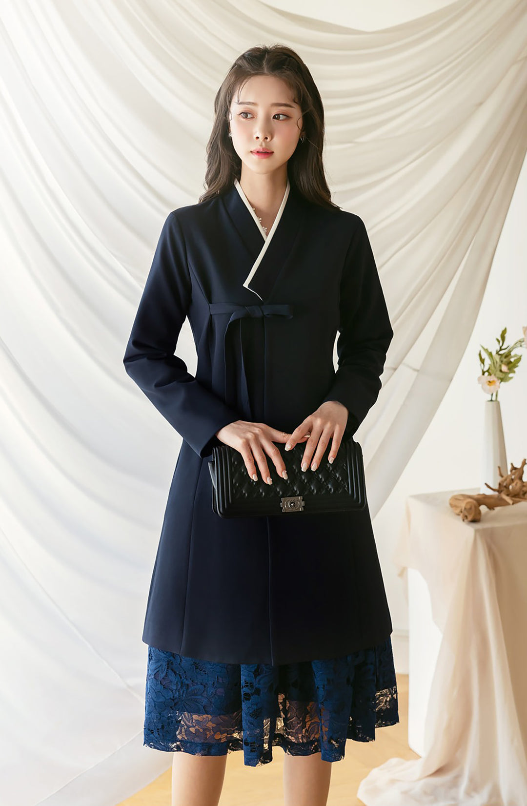 Korean Modern Hanbok Dark Navy Coat Jacket Fancy Casual Daily Clothing Fusion Hanbok Party CHD321