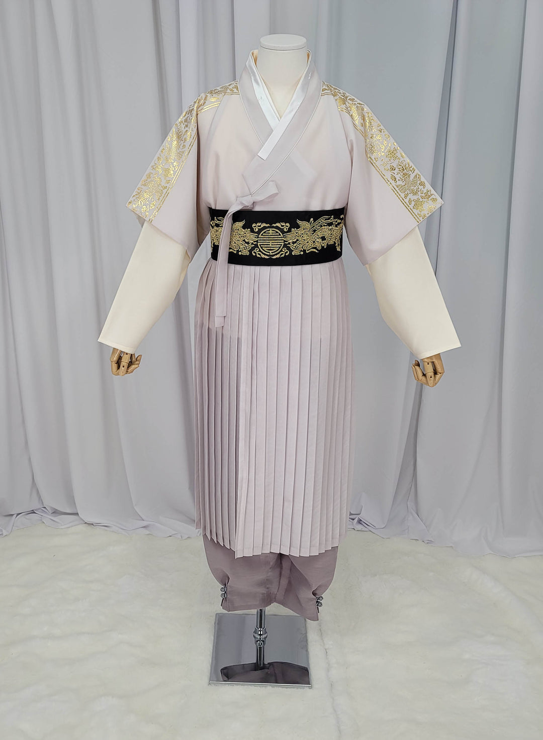 Korean Traditional Man Male Personal Custom Hanbok&nbsp; Light Gray Silver Print King's Design Wedding Party Ceremony OSM148