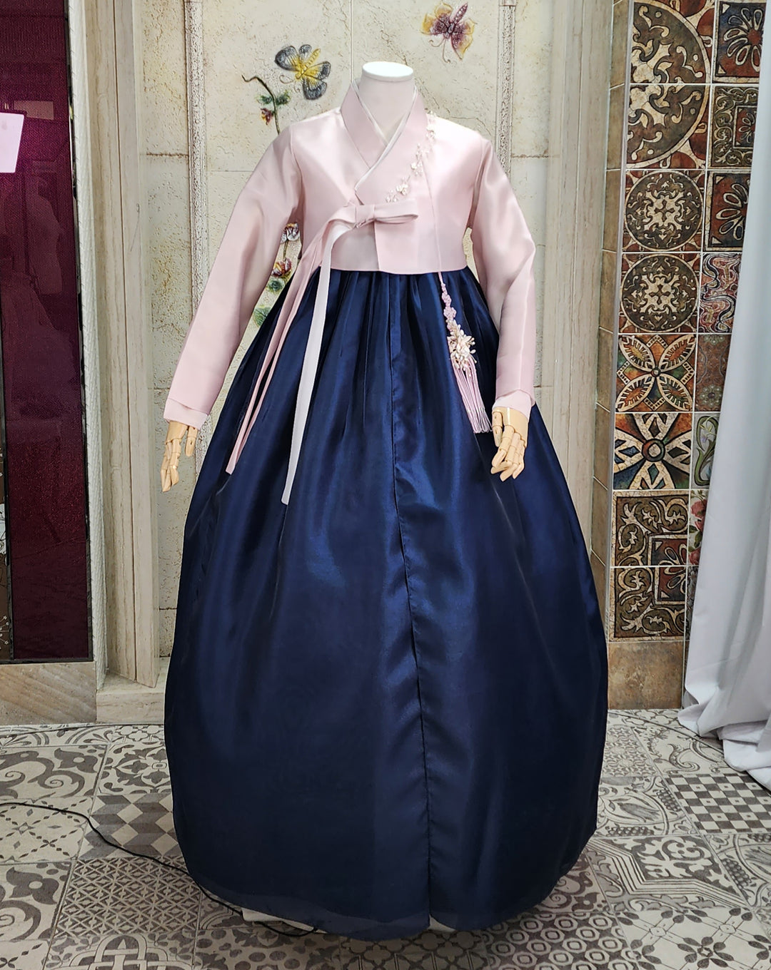 Korean Traditional Woman Personal Custom Hanbok Wedding Party Ceremony Pink Navy Hanbok OSW008