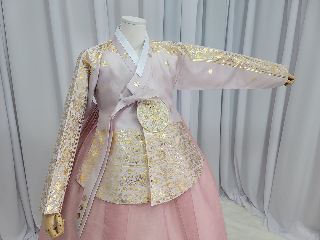 Korean Traditional Woman Personal Custom Hanbok Wedding Party Ceremony High Quality Print Dangui 당의 Queen Princess Design Hanbok Dark Pink Gold Print OSW152