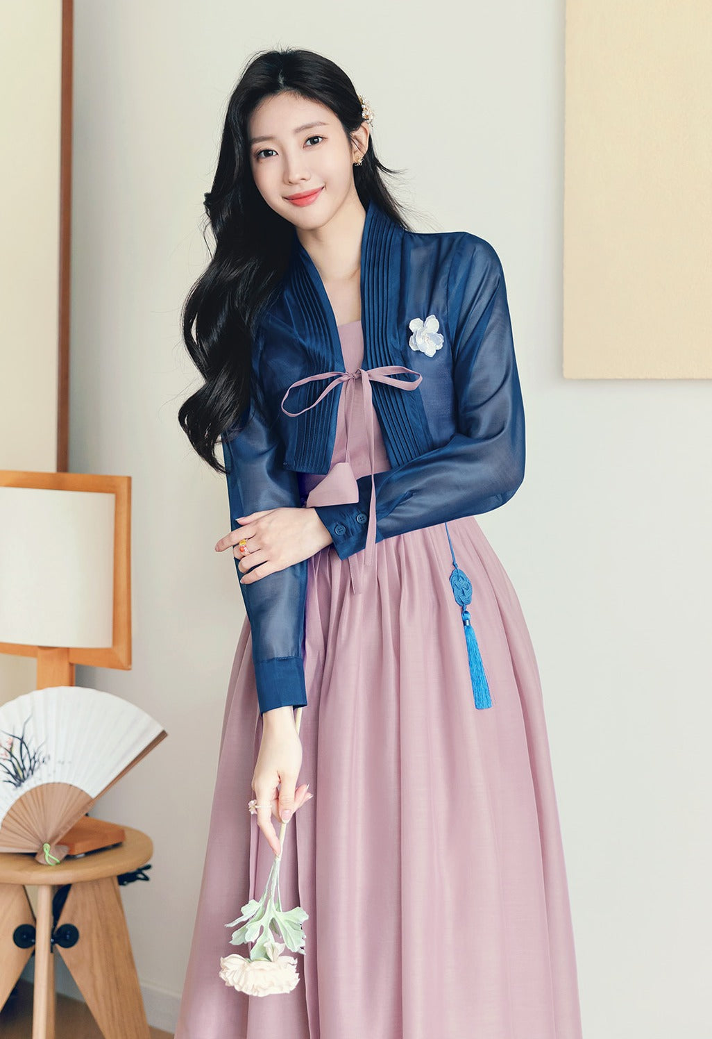 Korean Modern Hanbok Violet Dress Navy Jacket Fancy Casual Daily Clothing Fusion Hanbok Summer party CHD315