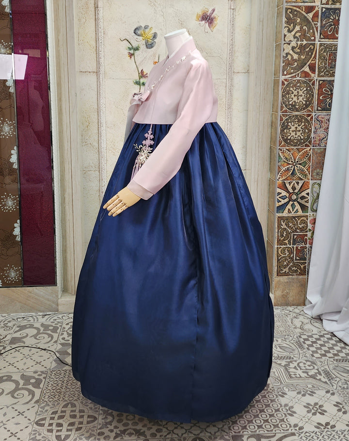 Korean Traditional Woman Personal Custom Hanbok Wedding Party Ceremony Pink Navy Hanbok OSW008