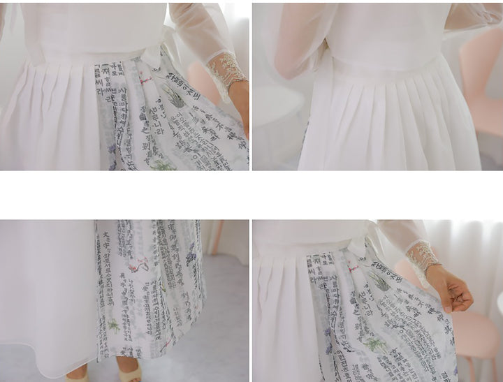 Korean Modern Daily Hanbok Casual Modernized Party Celebration Dress Top Jeogori Skirt White Korean Letter Design SSN001