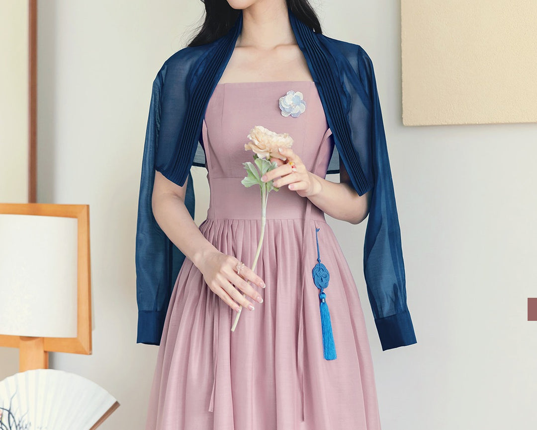 Korean Modern Hanbok Violet Dress Navy Jacket Fancy Casual Daily Clothing Fusion Hanbok Summer party CHD315