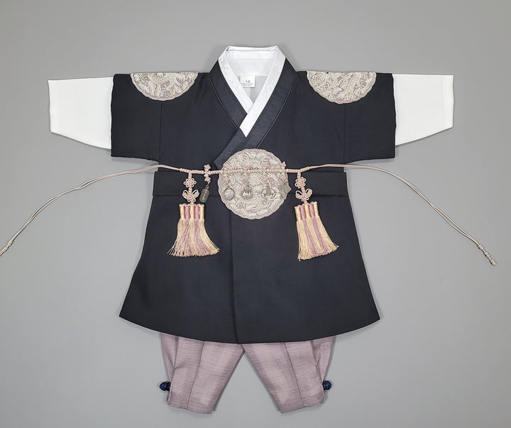 Korean Traditioanl Boy Baby Hanbok Dol Baikil Party Celebration 100th-8 Ages Black Kings Design