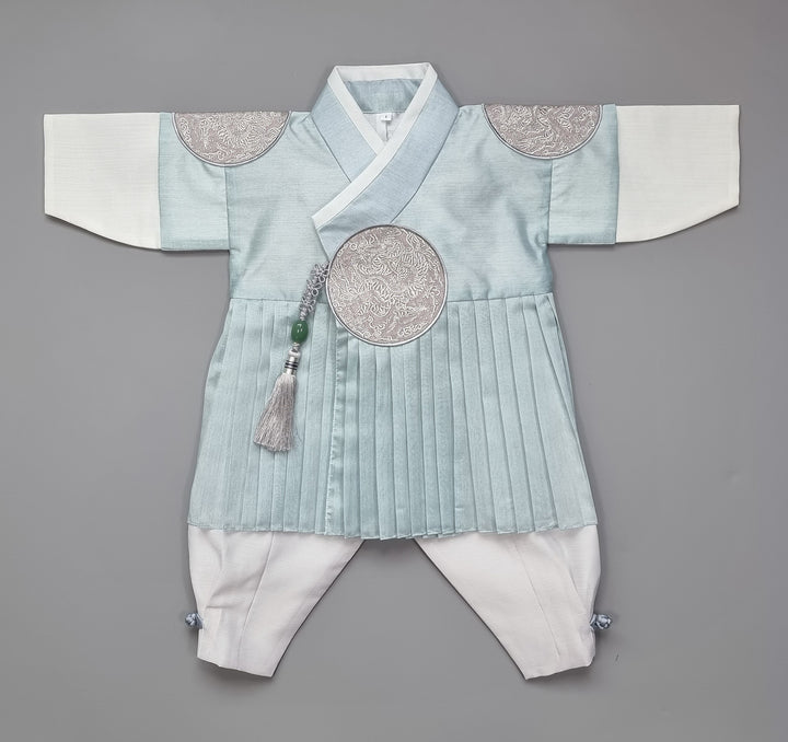 Korean Traditional Boy Baby Hanbok Dol Baikil Party Celebration 100th-10 Ages King Design Blue GHB101