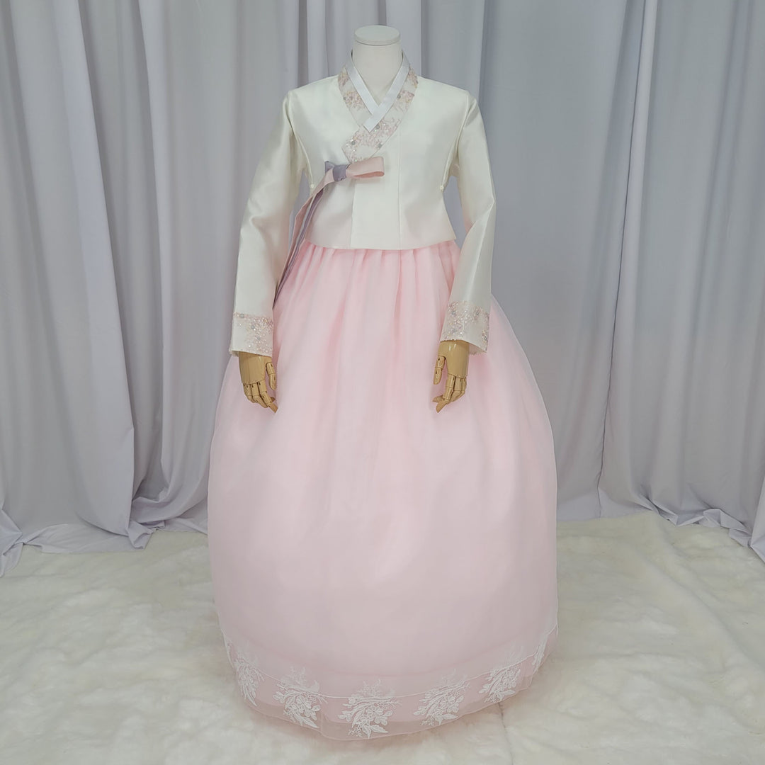 Woman Hanbok Dress Korea Traditional cothes Set Wedding Ceremony Birthday Custom-Made Lace Pink OSW512