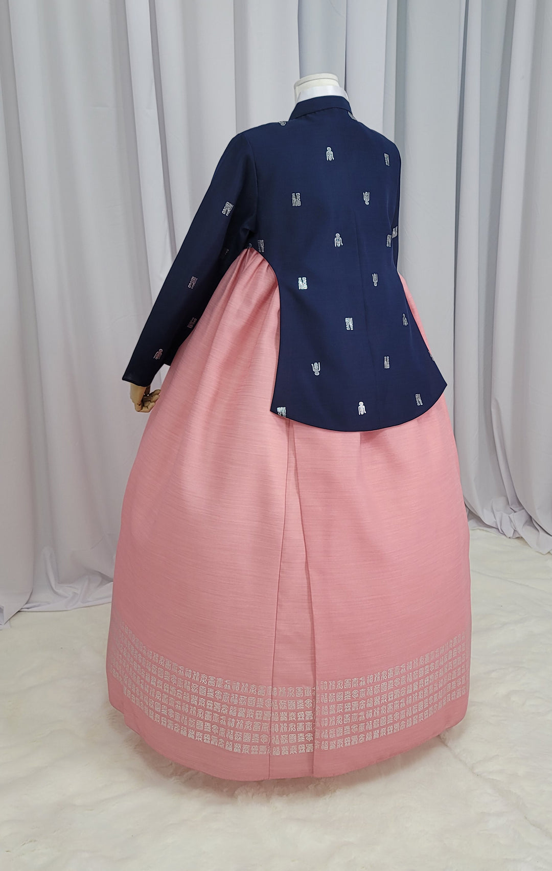 Korean Traditional Woman Personal Custom Hanbok Wedding Party Ceremony High Quality Print Dangui 당의 Queen Princess Design Hanbok Navy Peach OSW149