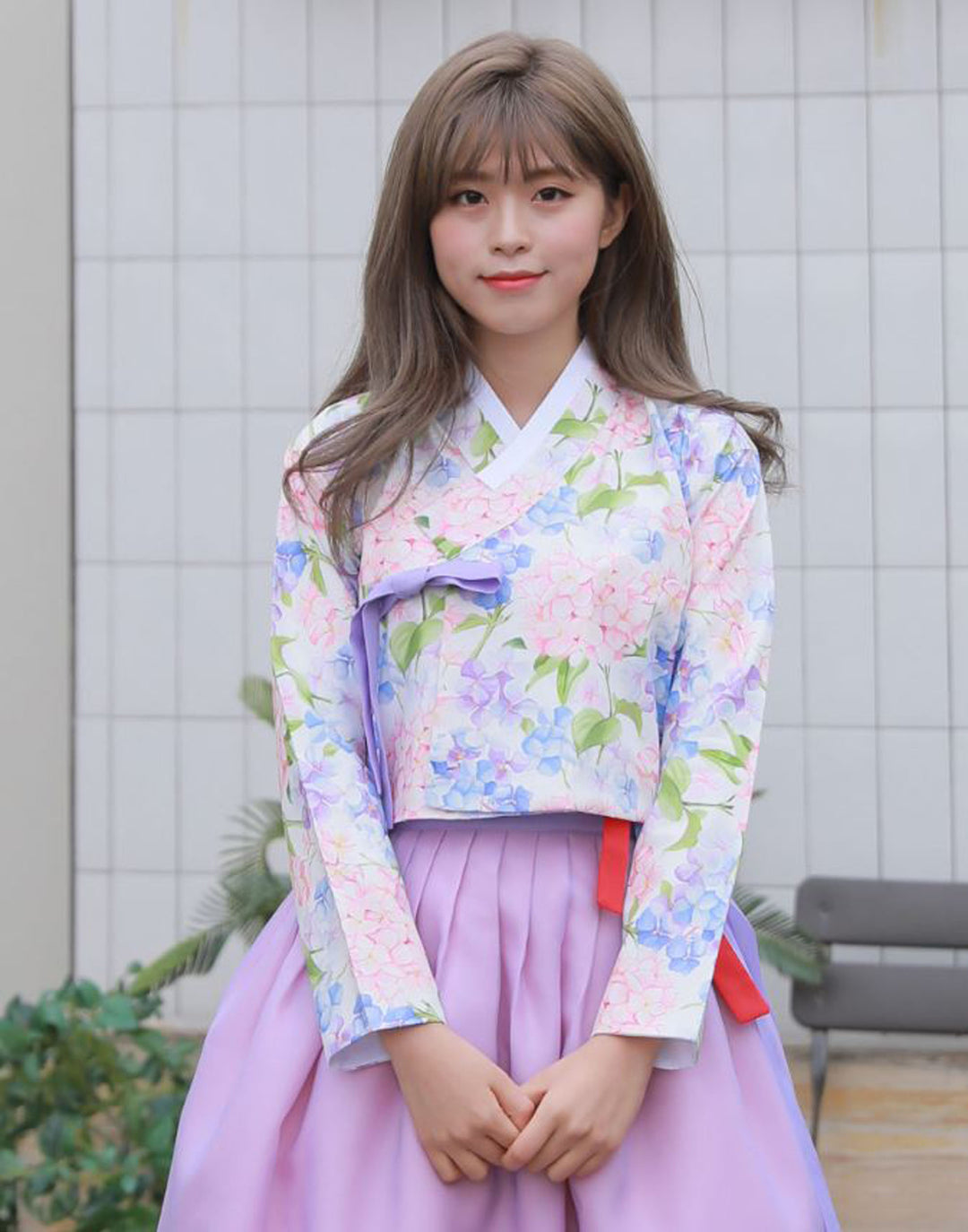 Korean Modern Daily Hanbok Casual Modernized Party Celebration Dress Top Jeogori Skirt Pink Violet