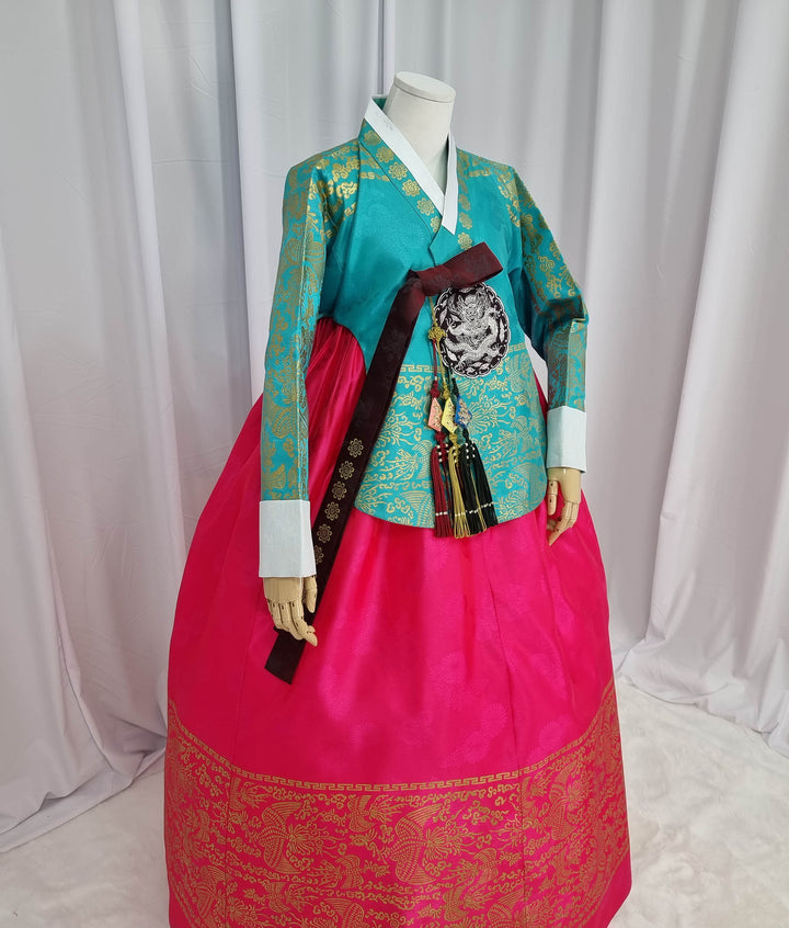 Korean Traditional Woman Personal Custom Hanbok Wedding Party Ceremony High Quality Print Dangui 당의 Queen Princess Design Hanbok Green Red OSW147