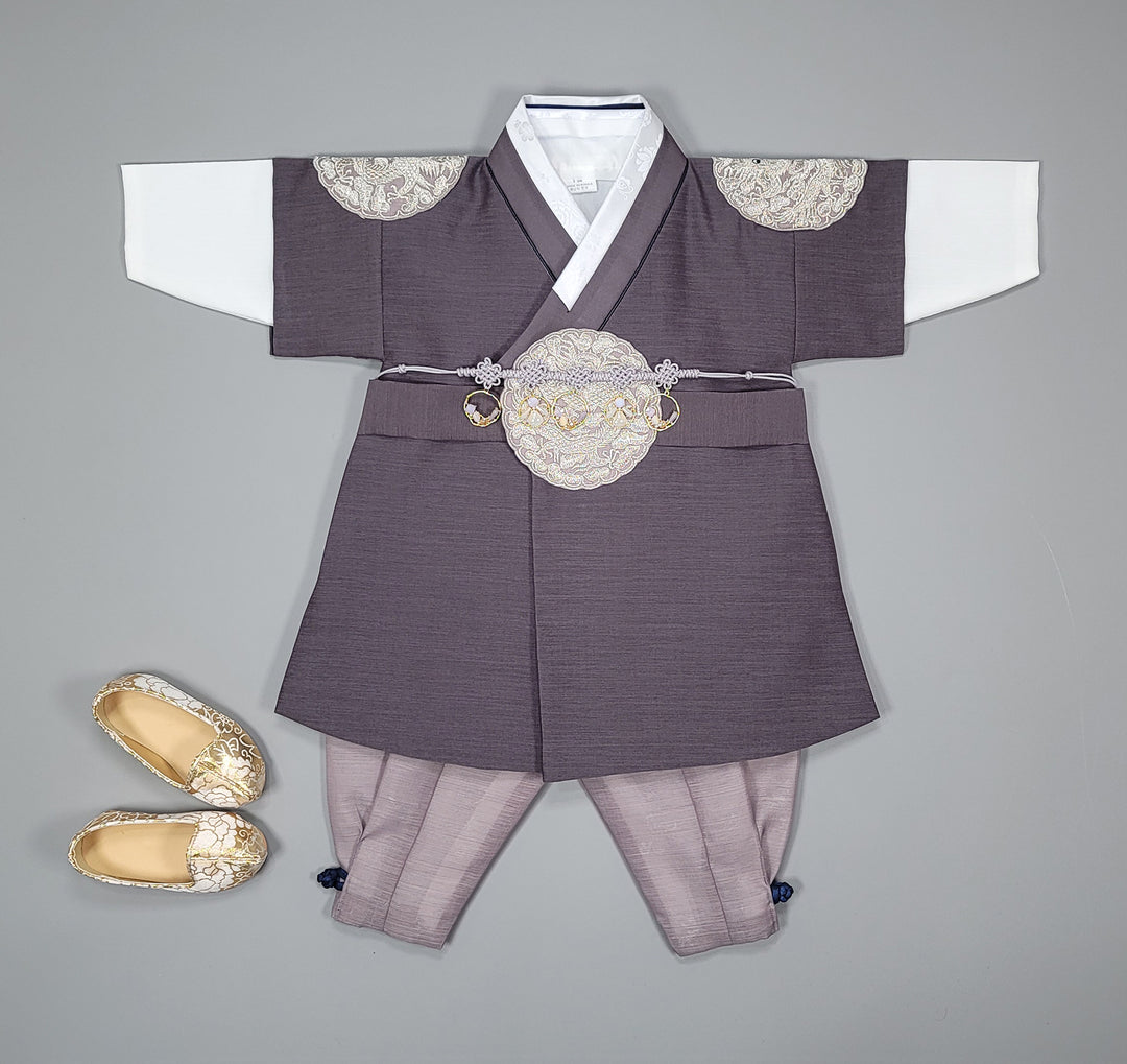 Korean Traditioanl Boy Baby Hanbok Dol Baikil Party Celebration 100th-8 Ages Gray Kings Design