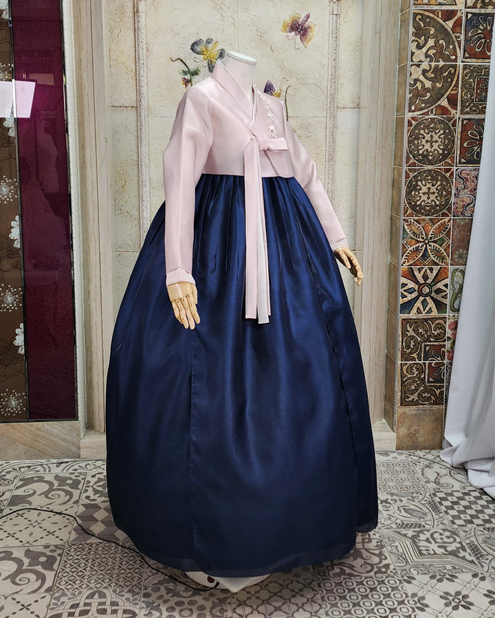 Korean Traditional Woman Personal Custom Hanbok Wedding Party Ceremony Pink Navy Hanbok OSW008