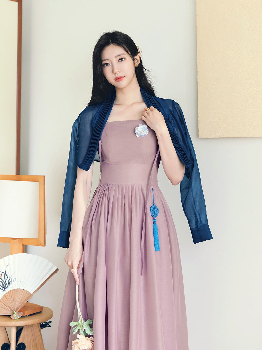 Korean Modern Hanbok Violet Dress Navy Jacket Fancy Casual Daily Clothing Fusion Hanbok Summer party CHD315