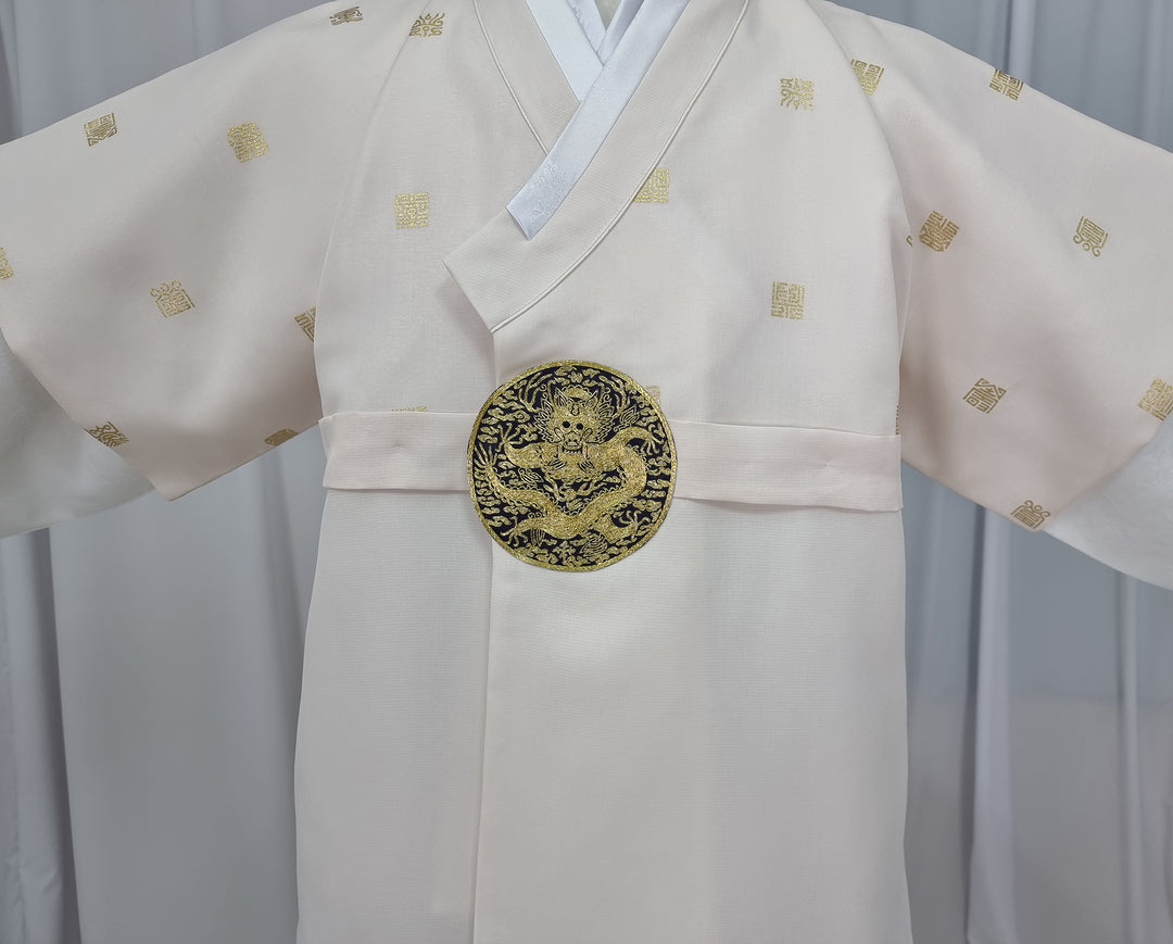 Korean Traditional Woman Man Couple Personal Custom Hanbo Wedding Party Ceremony Ivory Gold Print Hanbok OSF141